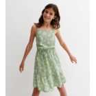 Girls Green Tropical Strappy Dress