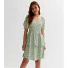 Girls Green Floral Square Neck Tiered Dress