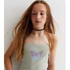 Girls Olive Ribbed Butterfly Logo Bandeau Top