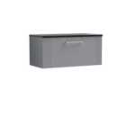 Nuie Deco 800mm Wall Hung Single Drawer Vanity & Sparkling Black Laminate Top - Satin Grey