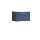 Nuie Deco 600mm Wall Hung Single Drawer Vanity & Sparkling White Laminate Top - Satin Blue