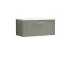 Nuie Deco 800mm Wall Hung Single Drawer Vanity & Sparkling White Laminate Top - Satin Reed Green