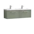 Nuie Deco 1200mm Wall Hung 2 Drawer Vanity & Double Polymarble Basin - Satin Reed Green