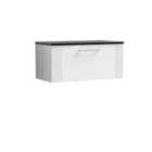 Nuie Deco 800mm Wall Hung Single Drawer Vanity & Sparkling Black Laminate Top - Satin White