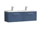 Nuie Deco 1200mm Wall Hung 2 Drawer Vanity & Double Polymarble Basin - Satin Blue