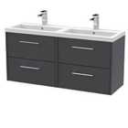 Hudson Reed Juno 1200mm Wall Hung 4 Drawer Vanity & Double Polymarble Basin - Graphite Grey