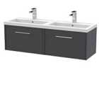 Hudson Reed Juno 1200mm Wall Hung 2 Drawer Vanity & Double Polymarble Basin - Graphite Grey