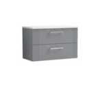 Nuie Deco 800mm Wall Hung 2 Drawer Vanity & Sparkling White Laminate Top - Satin Grey
