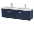 Hudson Reed Juno 1200mm Wall Hung 2 Drawer Vanity & Double Polymarble Basin - Electric Blue