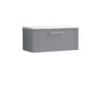 Nuie Deco 800mm Wall Hung Single Drawer Vanity & Sparkling White Laminate Top - Satin Grey