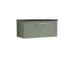 Nuie Deco 800mm Wall Hung Single Drawer Vanity & Sparkling Black Laminate Top - Satin Reed Green