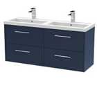 Hudson Reed Juno 1200mm Wall Hung 4 Drawer Vanity & Double Polymarble Basin - Electric Blue