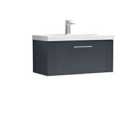 Nuie Deco 800mm Wall Hung Single Drawer Vanity & Basin 3 - Satin Anthracite