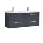Nuie Deco 1200mm Wall Hung 4 Drawer Vanity & Double Polymarble Basin - Satin Anthracite