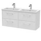 Hudson Reed Juno 1200mm Wall Hung 4 Drawer Vanity & Double Polymarble Basin - White Ash