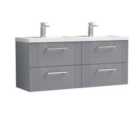 Nuie Deco 1200mm Wall Hung 4 Drawer Vanity & Double Polymarble Basin - Satin Grey
