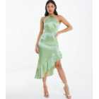 QUIZ Light Green Satin Halter Asymmetric Midi Dress