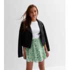 Girls Green Floral Chiffon Mini Skirt