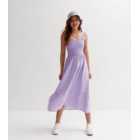 Girls Purple Ditsy Floral Shirred Midi Dress