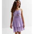 Girls Lilac Floral Cut Out Strappy Mini Dress