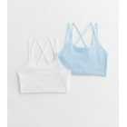 Girls 2 Pack Pale Blue and White Ribbed Seamless Crop Tops