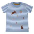 Frugi Ennis Embroidered T-Shirt, Tide Stripe/Rabbits, 0-5 Years