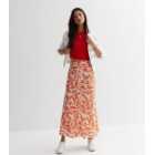 Red Abstract Bias Cut Maxi Skirt