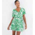 QUIZ Green Floral Tie Waist Mini Dress
