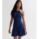 Blue Spot Halter Mini Dress