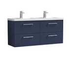 Nuie Arno 1200mm Wall Hung 4 Drawer Vanity & Double Polymarble Basin Electric Blue