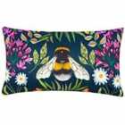 Wylder Nature House Of Bloom Zinnia Bee Rectangular Outdoor Polyester Filled Cushion Navy