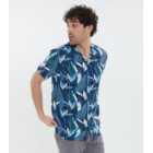 Threadbare Bright Blue Palm Leaf Short Sleeve Shirt