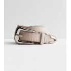 Cream Leather-Look Silver Buckle Belt