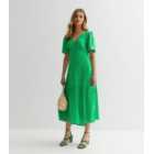 Green Spot Puff Sleeve Midi Dress