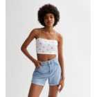 White Cherry Embroidered Strappy Crop Top