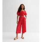Petite Red Floral Ditsy High Waist Crop Trousers