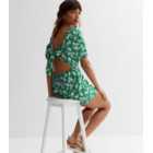 Green Floral Puff Sleeve Playsuit