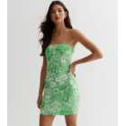 Green Floral Bandeau Mini Dress
