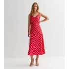 Red Spot Cowl Neck Slip Midi Dress