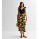 Black Citrus Print High Waist Midaxi Skirt