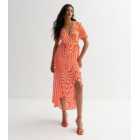 Orange Swirl Print Dip Hem Midaxi Dress