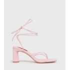 London Rebel Pink Ankle Strap Mid Block Heel Sandals