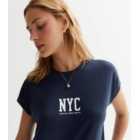 Navy New York Logo Longline T-Shirt