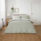 Plain Dyed Reversible Duvet Cover and Pillowcase Set White and Sage