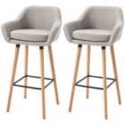 HOMCOM 2 Pcs Upholstered Bucket Seat Bar Stools With Solid Wood Legs Beige