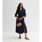 Cameo Rose Navy Belted Utility Midi Shirt Dress