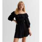 Black Bardot Frill Trim Mini Dress