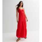 Red Cotton Strappy Halter Maxi Dress