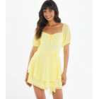 QUIZ Pale Yellow Tie Front Frill Playsuit