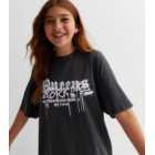 Girls Dark Grey Acid Wash NY Queens Logo T-Shirt